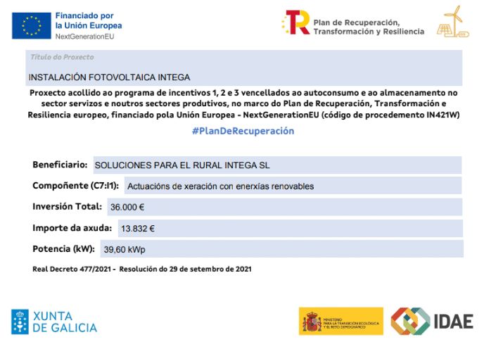 Información de subvención Fondo Next Generation
